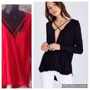 Red Cross strap front long sleeve top - RP